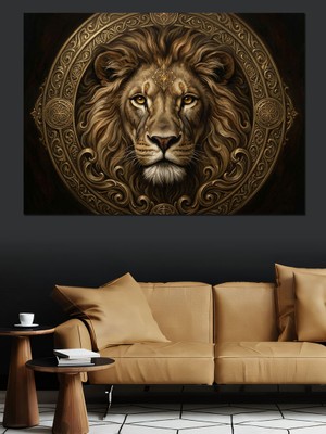 Artmeg Oymalı Taş Plaka Üstünde Aslan Dekoratif Kanvas - Mdf Ahşap Tablo