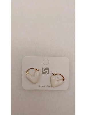 Tılsım Accesories Beyaz Kalp Küpe Gold