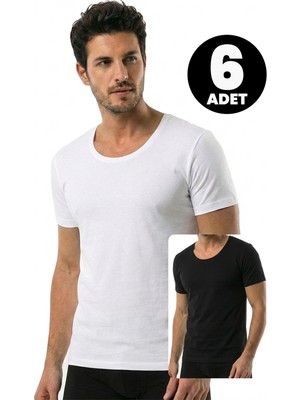 Öts Erkek 6’lı %100 Pamuk T-Shirt Açık Yaka Yarım Kollu Günlük Giyim Kombin (1610-6)