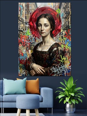 Tablomega Kırmızı Halesi Olan Modern Kadın Dekoratif Kanvas - Mdf Ahşap Tablo