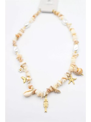 Die Grup Doğal Taş Kolye - Krem