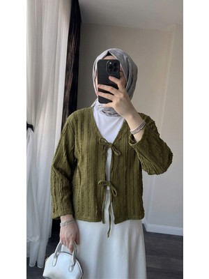 Miostil Pileli Ön Iki Bağlamalı Tunik-Yağ Yeşili