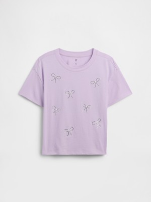 Gap Kız Çocuk Lila Oversized Grafik Baskılı T-Shirt