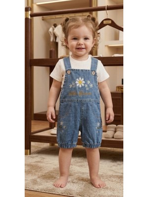 Kidzes Kız Bebek 2'li Çiçek Desenli Pamuklu Tişörtlü Salopet Takım