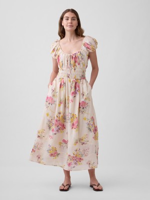 Gap Kadın Çok Renkli Floral Voile Smocked Maxi Elbise
