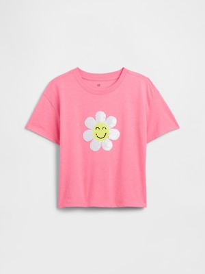 Gap Kız Çocuk Pembe Oversized Grafik Baskılı T-Shirt