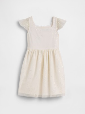 Gap Kız Bebek Kırık Beyaz Babygap %100 Geri Dönüştürülmüş Shine Flutter Elbise