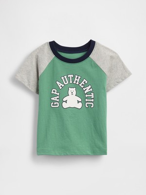 Gap Erkek Bebek Yeşil Colorblock Brannan Bear Grafik Baskılı T-Shirt