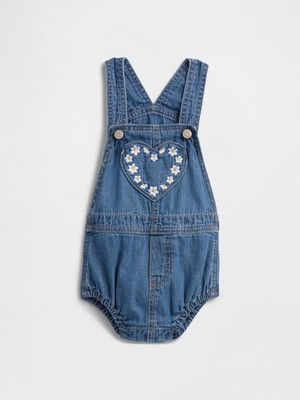 Gap Bebek Mavi Baby Nakışlı Denim Tulumu