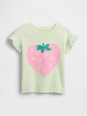 Gap Kız Bebek Açık Yeşil Ruffle 3D Grafik Baskılı T-Shirt