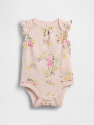 Gap Bebek Pembe First Favorites Organik Pamuk Flutter-Sleeve Bodysuit
