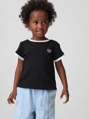 Gap Kız Bebek Siyah Logo Ribbed Ringer T-Shirt