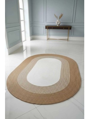 Home İnn Modern Oval Halı Natural & Krem | Şık Dekoratif Salon Halısı | Minimal Bohem Ev Dekoru