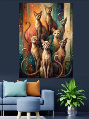 Tablomega Bir Arada Duran Modern Kediler Dekoratif Kanvas - Mdf Ahşap Tablo
