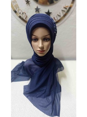 Ergül Hazır Duvak Simli Lacivert Beyoğlu Taşlı Duvak,hazır Duvak,düğün,hazır Şal,hazır Türban,abiye Şal,sünnet,nişan,söz
