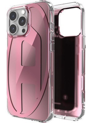 Diesel iPhone 16 Pro Max Uyumlu Oval D Aynalı (Mirror) Kılıf - Pembe