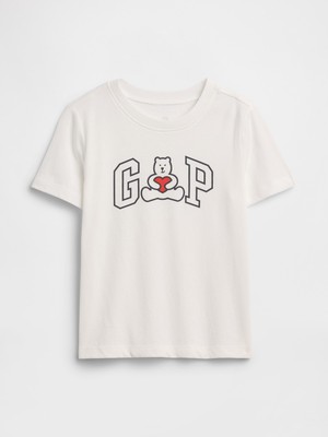 Gap Erkek Bebek Kısa Kol Beyaz Grafik Baskılı T-Shirt Pamuk Malzemeden Rahat Tasarım