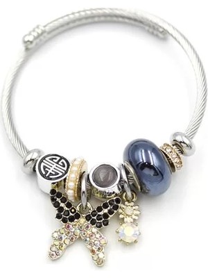 Die Grup Çelik Charmlı Kelebek Bileklik - Siyah