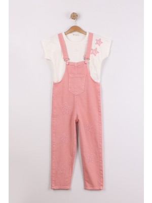 Joy Kids Kız Çocuk Boncuk Detaylı Yıldızlı 2'li Tulum (6-9yaş) (Pembe)