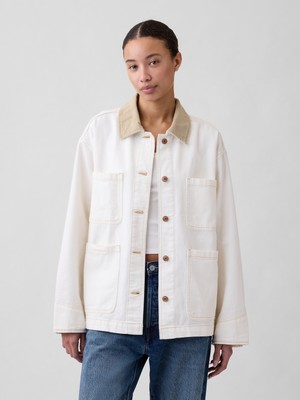 Gap Kadın Beyaz Relaxed Denim Chore Ceket