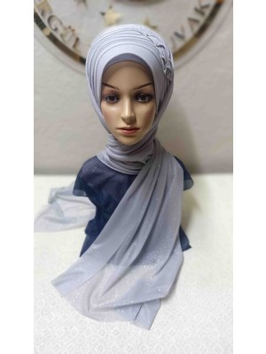Ergül Hazır Duvak Simli Açık Gri Beyoğlu Taşlı Duvak,hazır Duvak,düğün,hazır Şal,hazır Türban,abiye Şal,sünnet,nişan,söz