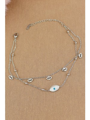 Keyifli Hayaller 316L Çelik Halhal - 2li Kombin Nazar Göz Dorika Zincir 316L Çelik Halhal 21+5cm Kararmaz Solmaz