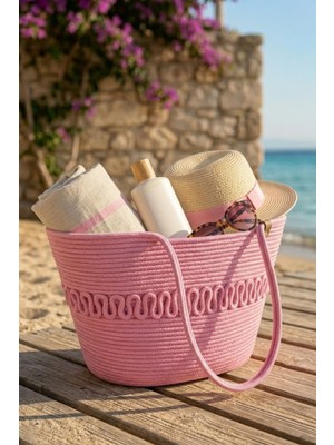 Comfort Craft Premium Desenli Hasır Dokulu Kadın Plaj Çantası - El Örgüsü Stil Tatil ve Şehir Çantası