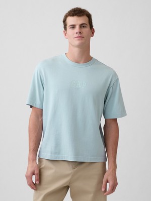 Gap Erkek Açık Mavi Heavyweight Relaxed 1969 Logo Crop T-Shirt
