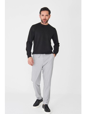 White Stone Gri İnce Çizgili Erkek Jogger Spor Pantolon