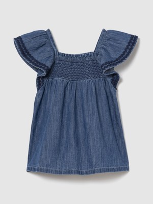 Gap Bebek Mavi Smocked Denim Elbise
