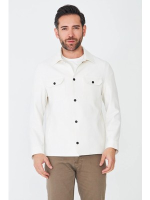 White Stone Ekru Önden Cepli Mevsimlik Gömlek Mont