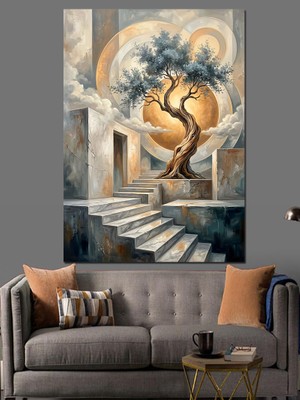 Tablomega Merdiven ve Hayat Ağacı Tablosu Dekoratif Kanvas - Mdf Ahşap Tablo