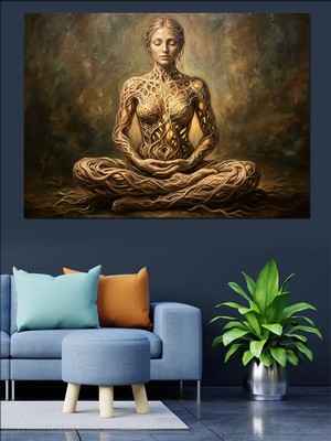 Tablomega Altın Vücutlu Meditasyon Yapan Kadın Dekoratif Kanvas - Mdf Ahşap Tablo