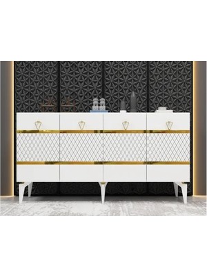 Vivense Pellin Lazer Desenli Konsol, 4 Kapaklı, Beyaz Altın