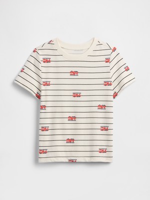 Gap Erkek Bebek Kırık Beyaz Baskılı Bisiklet Yaka T-Shirt