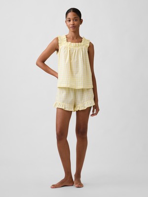 Gap Kadın Sarı Fırfırlı Poplin Pijama Üst
