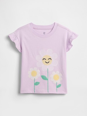 Gap Kız Bebek Lila Ruffle 3D Grafik Baskılı T-Shirt