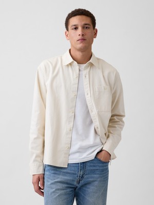 Gap Erkek Bej Relaxed Crop Straight-Hem Oxford Gömlek