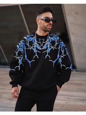Pileli Store Yıldırım Bisiklet Yaka Sweat - Siyah