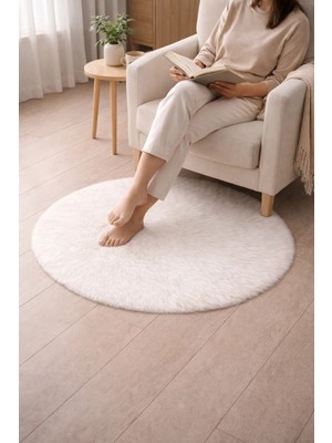 Eyprich Kuzu Post Peluş Premium Yuvarlak Desen Yumuşak Tüylü - Beyaz