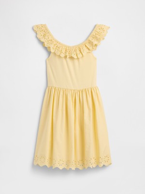 Gap Kız Çocuk Sarı Kids Eyelet Volan Elbise