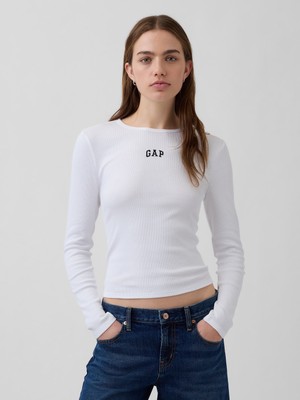 Gap Kadın Beyaz Fitilli Crop Logo T-Shirt