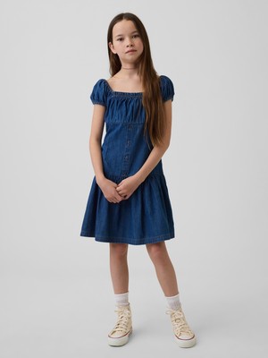 Gap Kız Çocuk Mavi Denim Drop-Waist Elbise