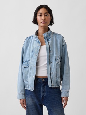 Gap Kadın Açık Mavi Oversized Denim Bomber Ceket