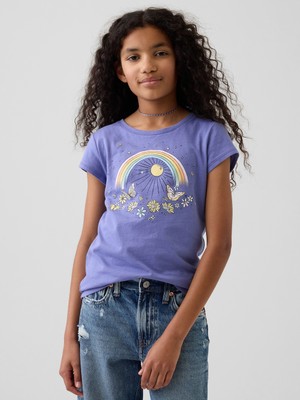 Gap Kız Çocuk Lila Grafik Baskılı T-Shirt