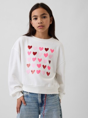 Gap Kız Çocuk Beyaz Oversized Wedge Flippy-Sequin Grafik Baskılı Sweatshirt