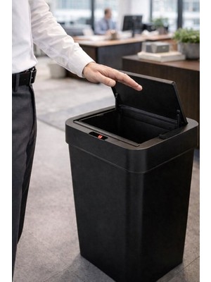 Begin Power 50 Litre Kızıl Ötesi Sensörlü Otomatik Çöp Kovası Ofis Mutfak Banyo Antibakteriyel Çöp Kovası Siyah