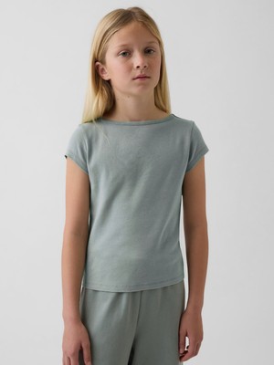 Gap Kız Çocuk Yeşil Cap-Sleeve Fitted T-Shirt