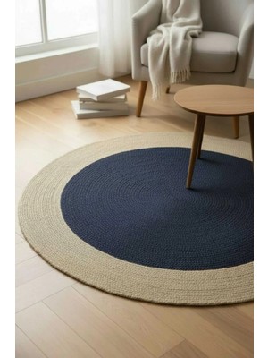 Home İnn Tekstil Home İnn Yuvarlak Halı Siyah Merkez Natural Çerçeve | Modern Şık Salon Halısı | Zarif ve Premium Dekor