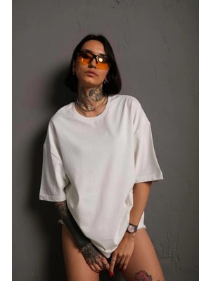 Pileli Store 24/1 Düz A Kalite Oversize T-Shirt - Beyaz